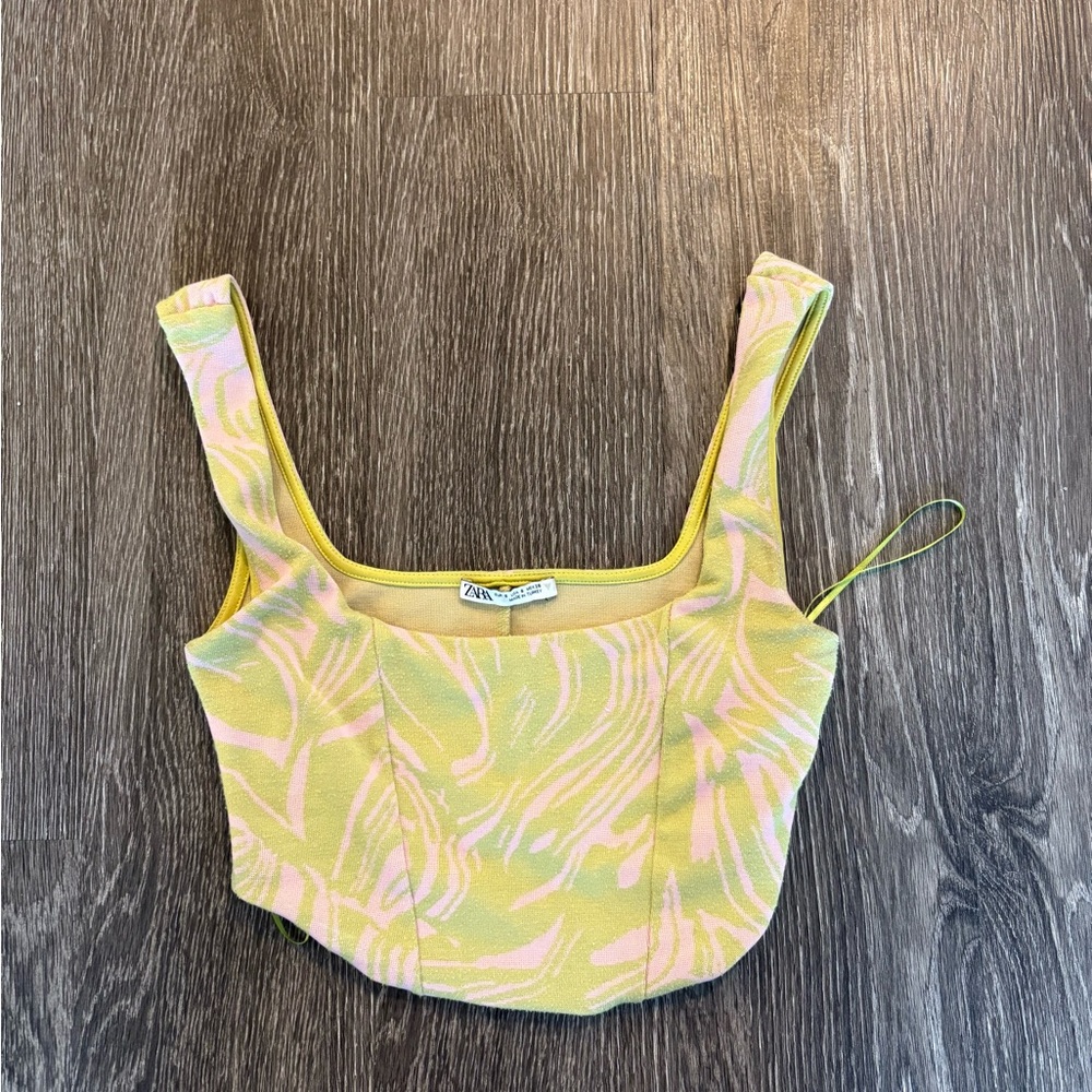 Zara Green and Pink Patterned Top